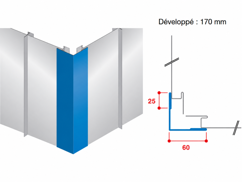 Pièce d’angle sortant pinces (pose verticale)
